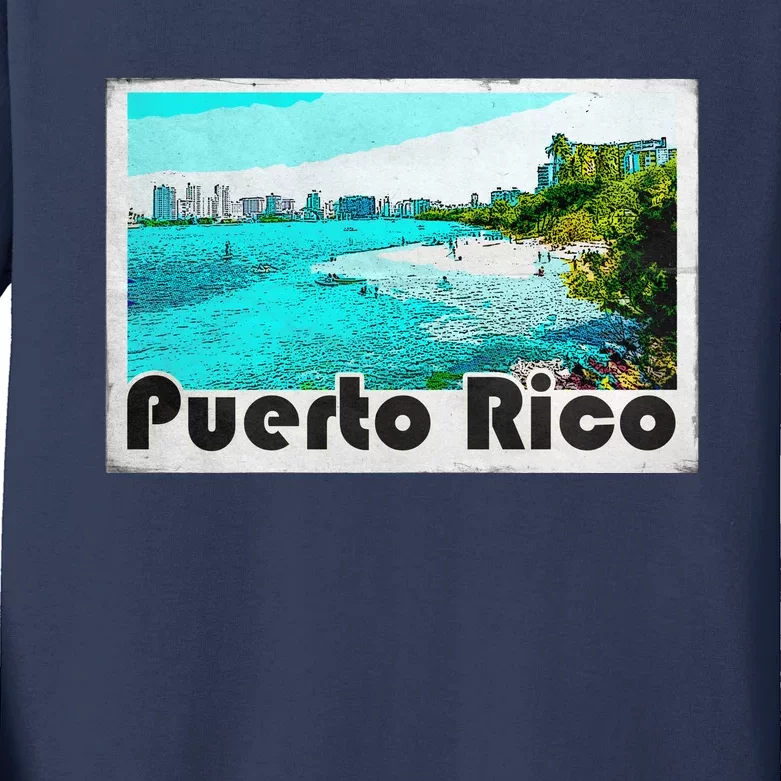 Puerto Rico Caribbean Retro Poster Kids Long Sleeve Shirt