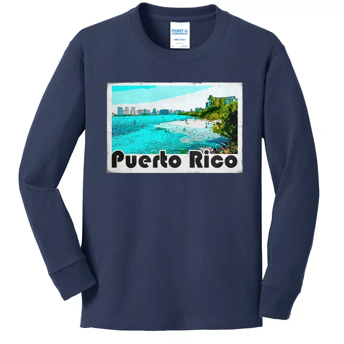 Puerto Rico Caribbean Retro Poster Kids Long Sleeve Shirt