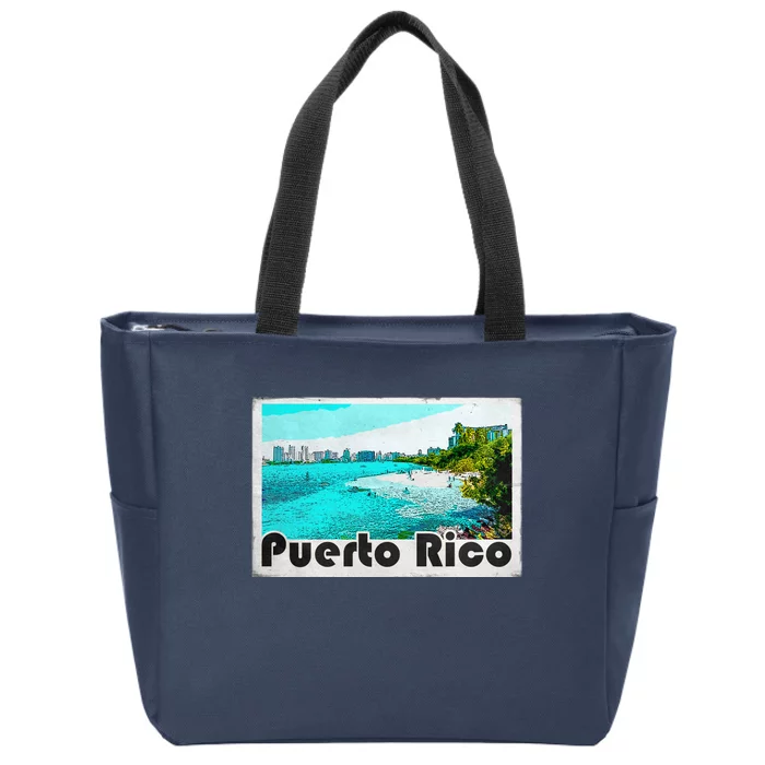 Puerto Rico Caribbean Retro Poster Zip Tote Bag