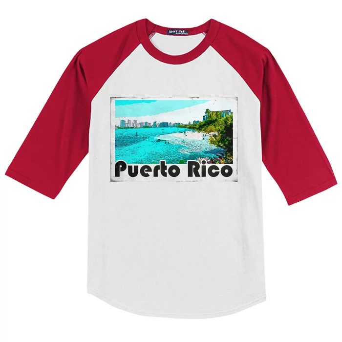 Puerto Rico Caribbean Retro Poster Kids Colorblock Raglan Jersey