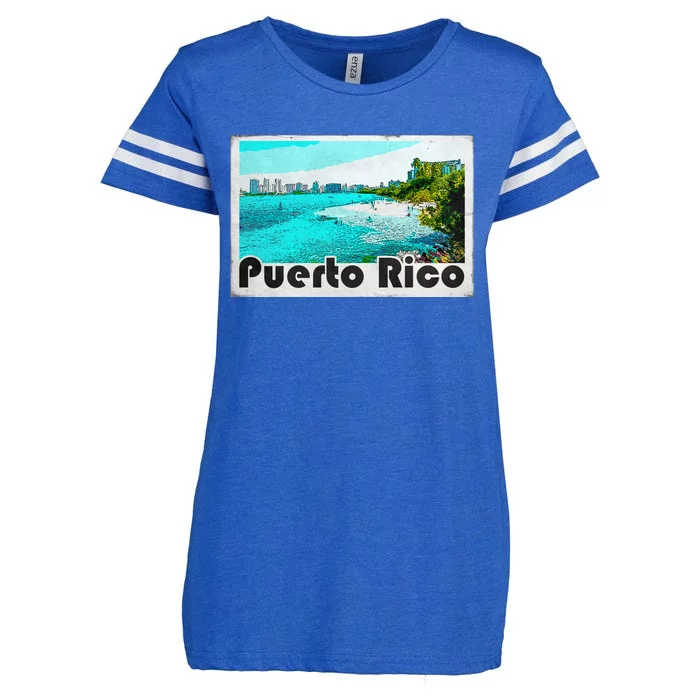 Puerto Rico Caribbean Retro Poster Enza Ladies Jersey Football T-Shirt