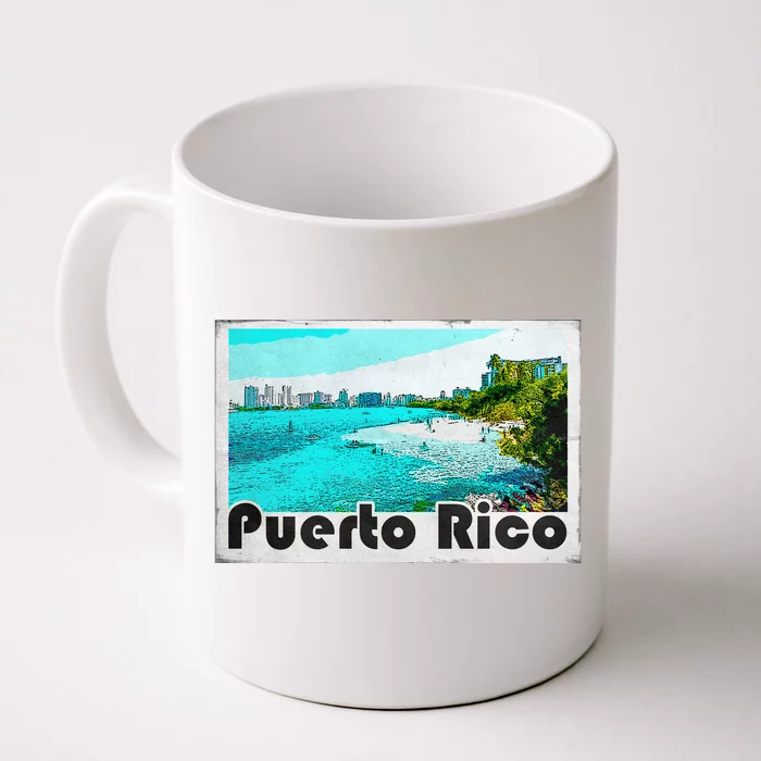 Puerto Rico Caribbean Retro Poster Front & Back Coffee Mug