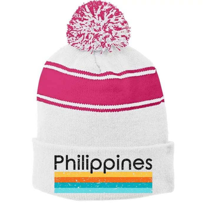 Philippines Retro Design Stripe Pom Pom Beanie