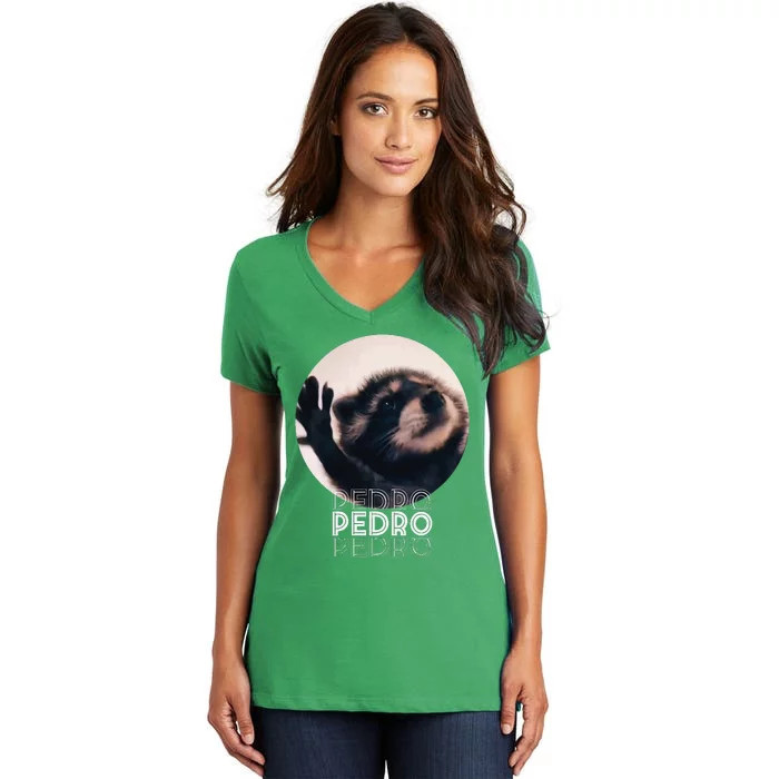 Pedro Racoon Dance Popular Internet Meme Mapache Dance Women's V-Neck T-Shirt