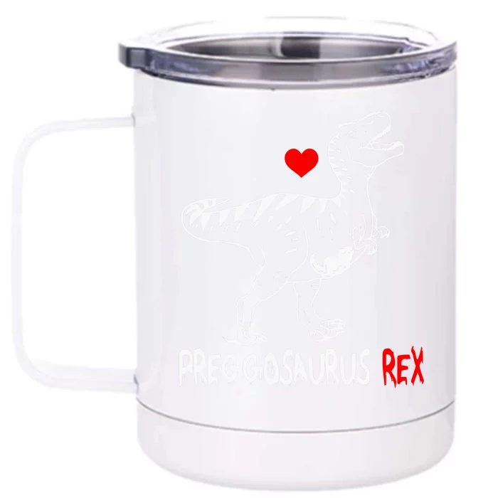 Pregosaurus Rex Dinosaur Pregnancy Announcement Gifts Front & Back 12oz Stainless Steel Tumbler Cup