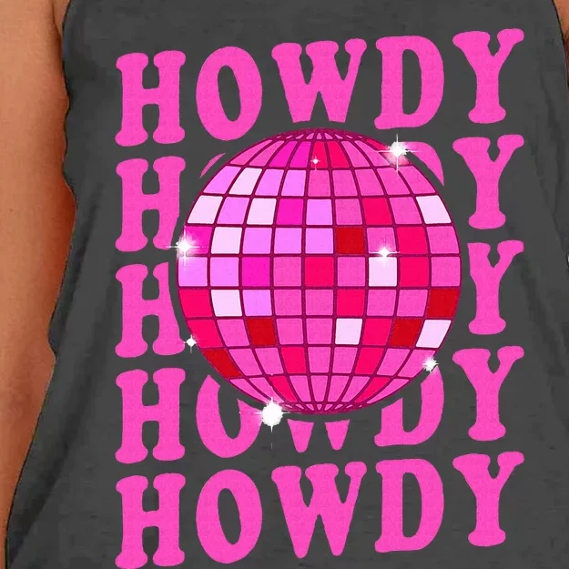 Pink Retro Disco Western Country Southern Cowgirl Howdy Women's Knotted Racerback Tank