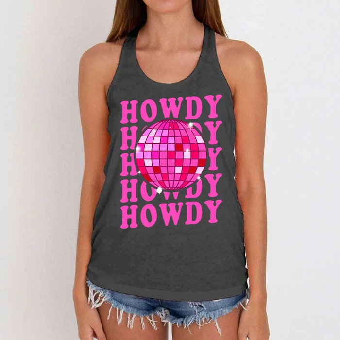 Pink Retro Disco Western Country Southern Cowgirl Howdy Women's Knotted Racerback Tank