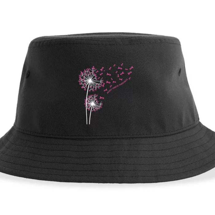 Pink Ribbon Dandelion Hope Love Breast Cancer Awareness Sustainable Bucket Hat