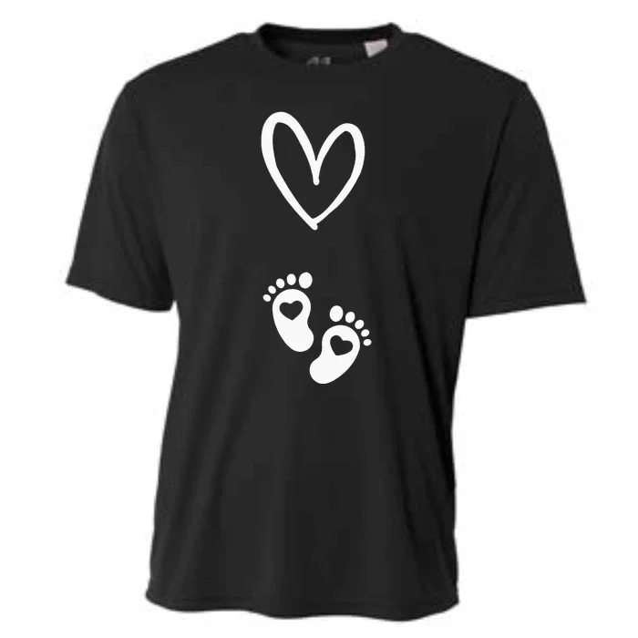 Pregnant Reveal Design Heart And Baby Feet Cooling Performance Crew T-Shirt