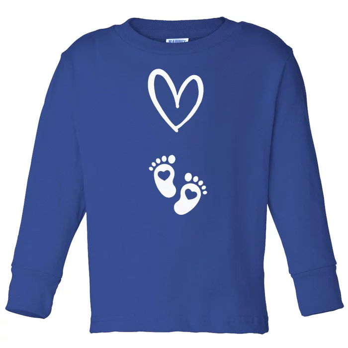 Pregnant Reveal Design Heart And Baby Feet Toddler Long Sleeve Shirt