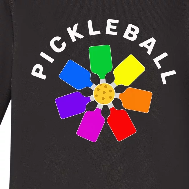 Pickleball Rainbow Design Pickleball Lover Baby Long Sleeve Bodysuit