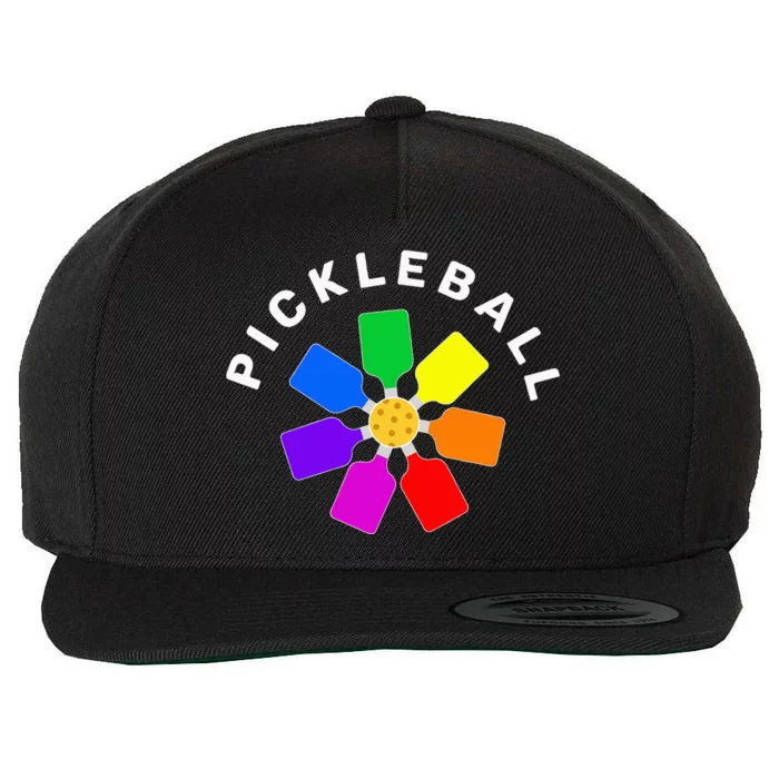 Pickleball Rainbow Design Pickleball Lover Wool Snapback Cap