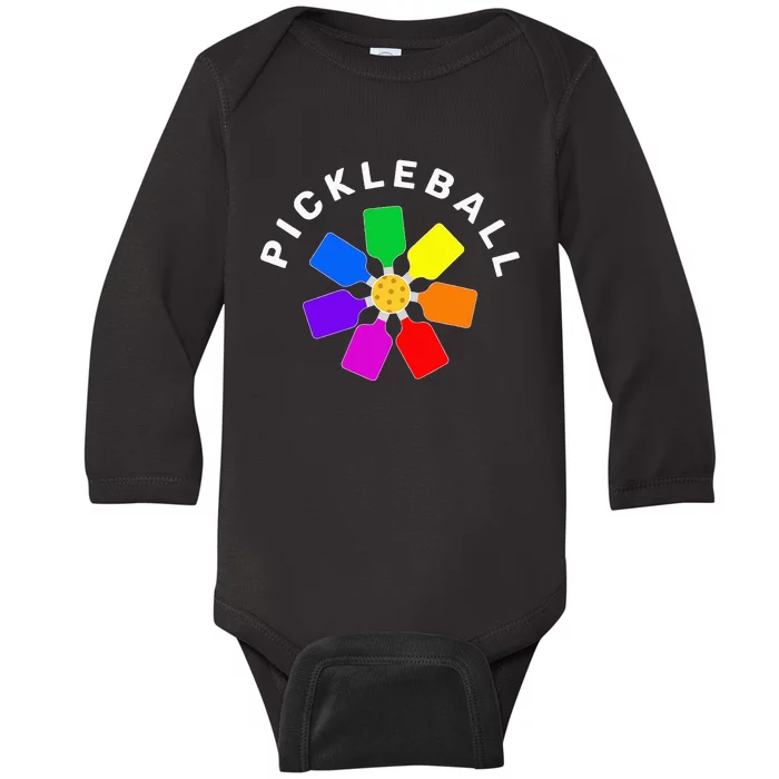 Pickleball Rainbow Design Baby Long Sleeve Bodysuit