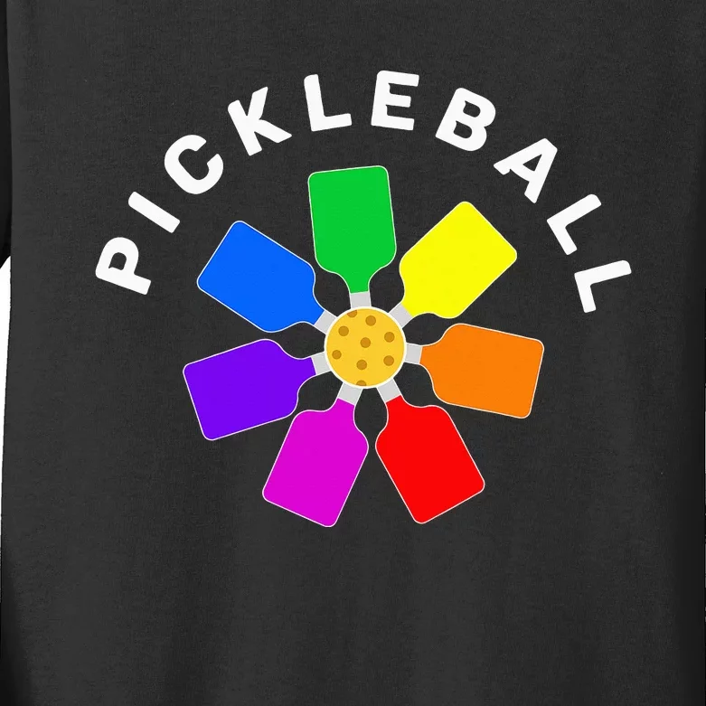 Pickleball Rainbow Design Kids Long Sleeve Shirt