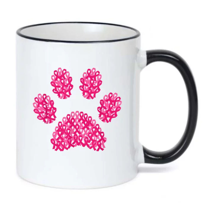 Pink Ribbon Dog Paw Print Breast Cancer Awareness Puppy Love Black Color Changing Mug