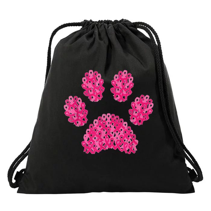 Pink Ribbon Dog Paw Print Breast Cancer Awareness Puppy Love Drawstring Bag