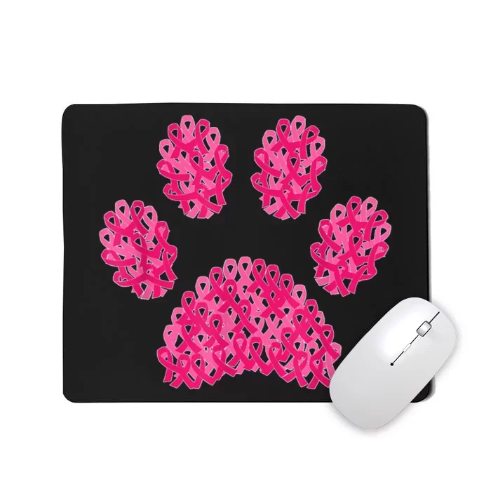 Pink Ribbon Dog Paw Print Breast Cancer Awareness Puppy Love Mousepad