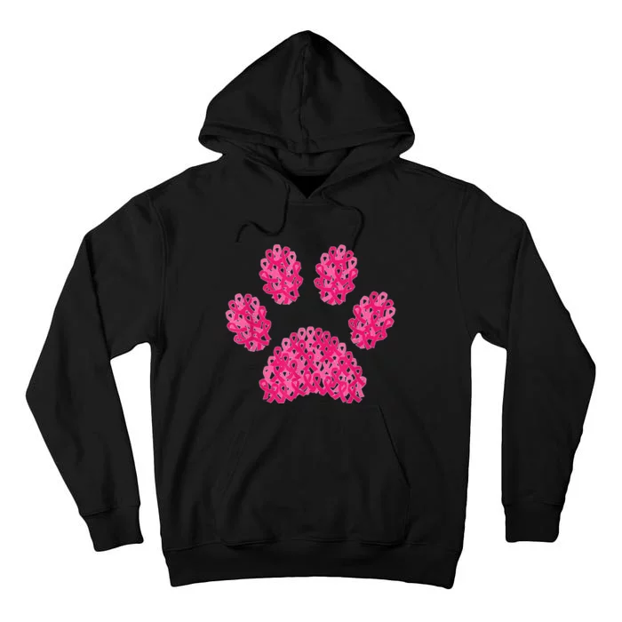 Pink Ribbon Dog Paw Print Breast Cancer Awareness Puppy Love Tall Hoodie