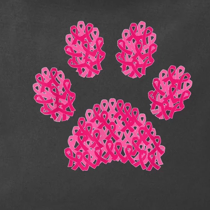 Pink Ribbon Dog Paw Print Breast Cancer Awareness Puppy Love Zip Tote Bag