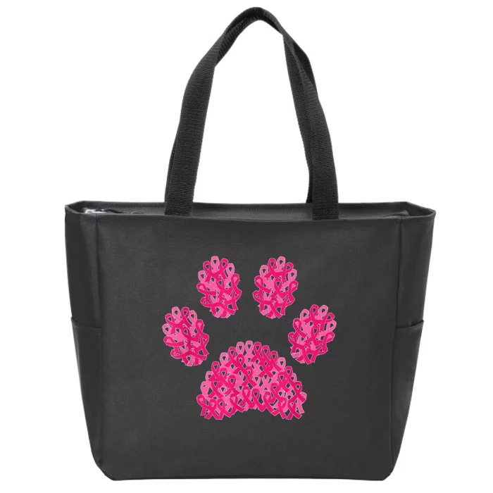 Pink Ribbon Dog Paw Print Breast Cancer Awareness Puppy Love Zip Tote Bag