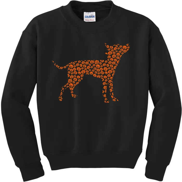 Prague Ratter Dog Silhouette Halloween Pumpkin Kids Sweatshirt