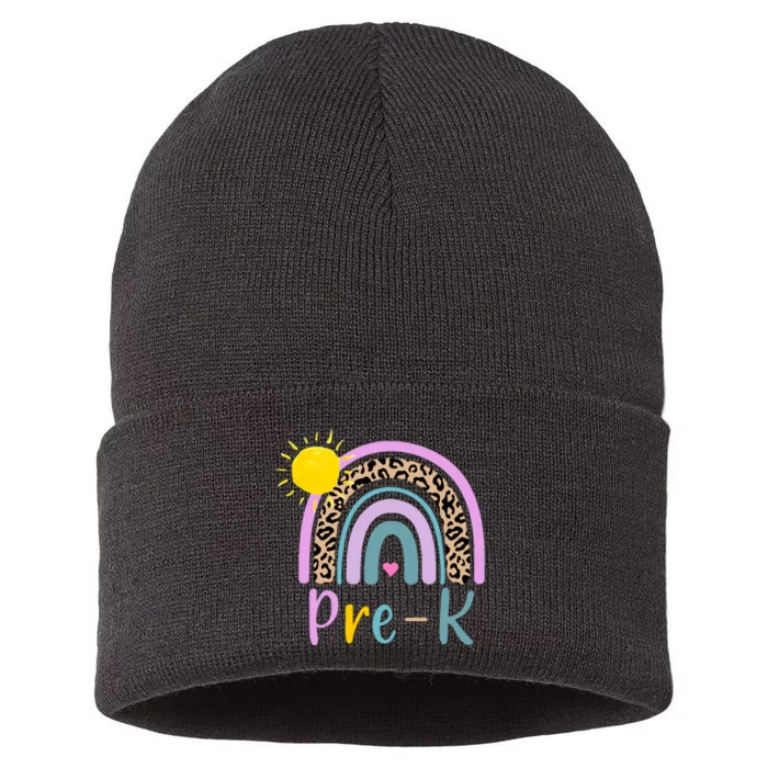 Pre-K Rainbow Teacher Student Back To School Sustainable Knit Beanie