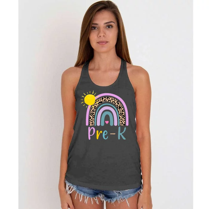 Pre-K Rainbow Teacher Student Back To School Women's Knotted Racerback Tank