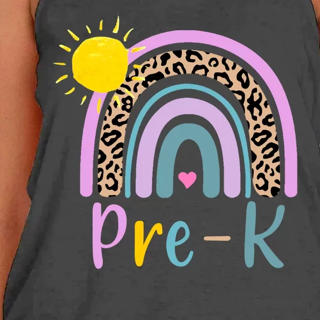 Pre-K Rainbow Teacher Student Back To School Women's Knotted Racerback Tank