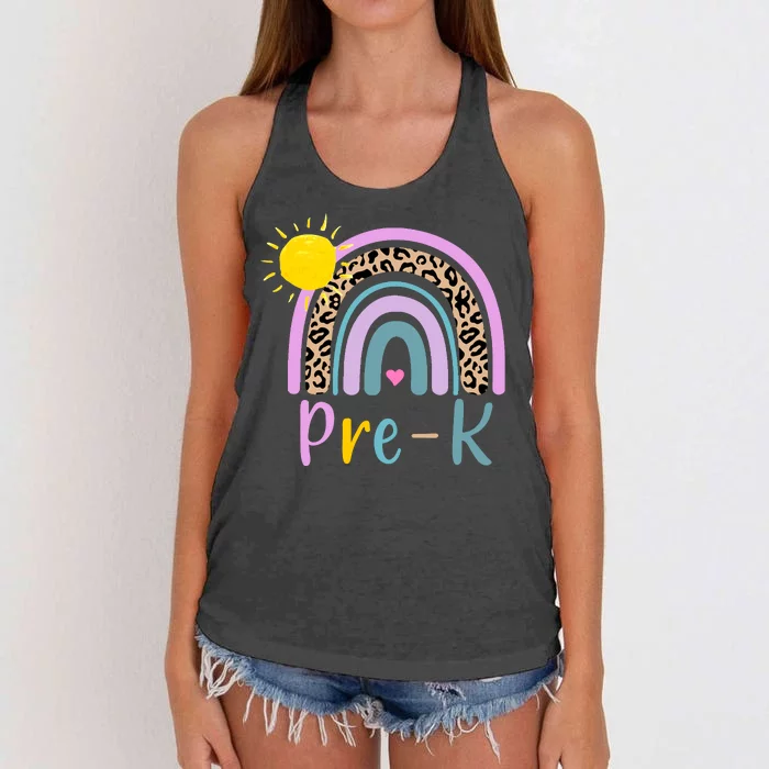 Pre-K Rainbow Teacher Student Back To School Women's Knotted Racerback Tank