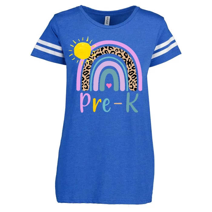 Pre-K Rainbow Teacher Student Back To School Enza Ladies Jersey Football T-Shirt