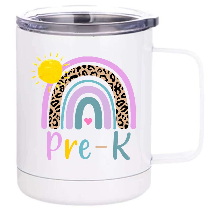 Pre-K Rainbow Teacher Student Back To School Front & Back 12oz Stainless Steel Tumbler Cup