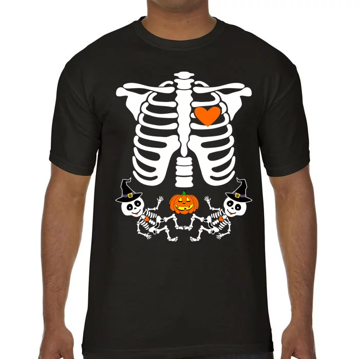 Pregnant Halloween Skeleton Baby Twins Witch Pumpkin Costume Comfort Colors T-Shirt