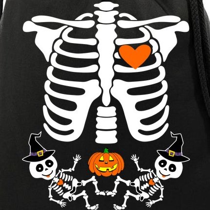 Pregnant Halloween Skeleton Baby Twins Witch Pumpkin Costume Drawstring Bag