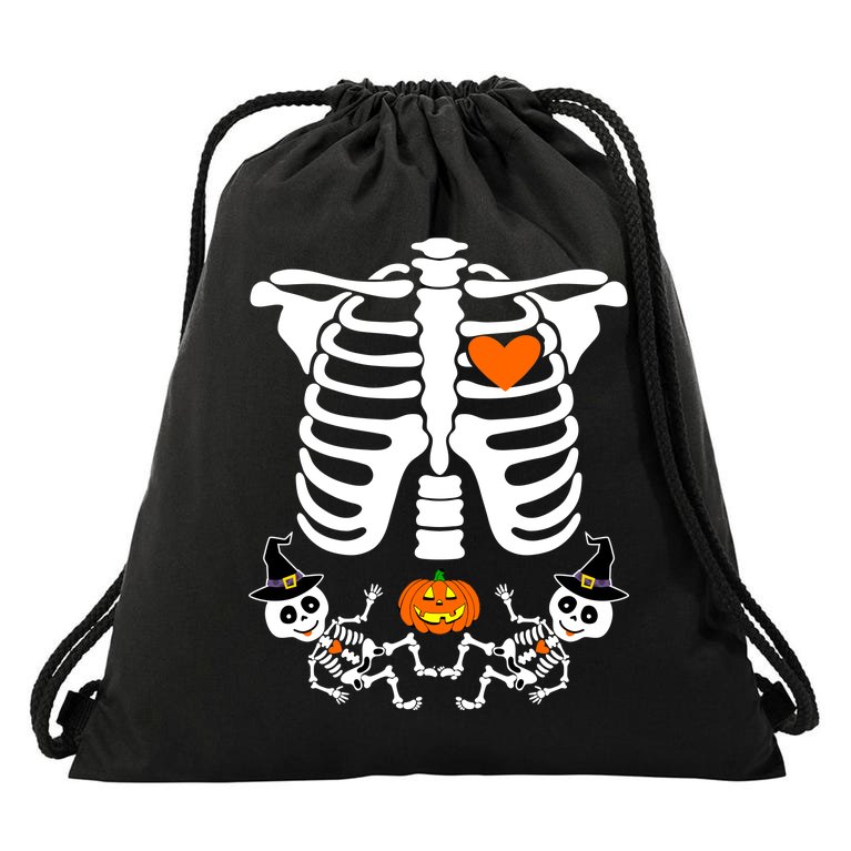 Pregnant Halloween Skeleton Baby Twins Witch Pumpkin Costume Drawstring Bag