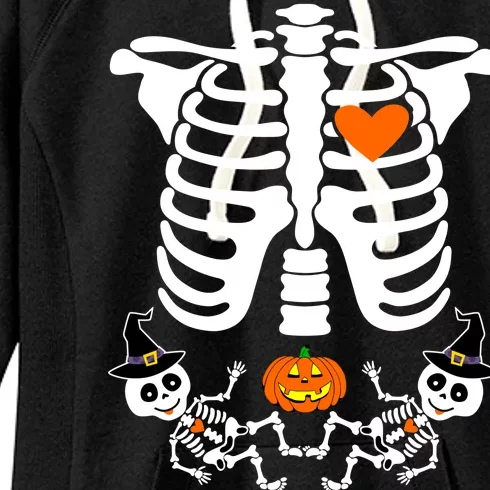 Pregnant Halloween Skeleton Baby Twins Witch Pumpkin Costume Women's Fleece Hoodie