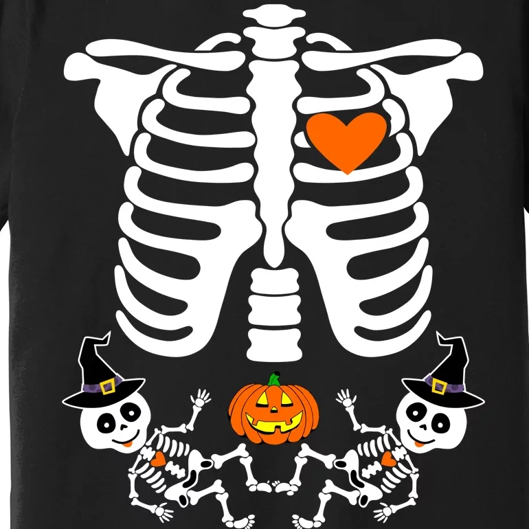 Pregnant Halloween Skeleton Baby Twins Witch Pumpkin Costume Premium T-Shirt