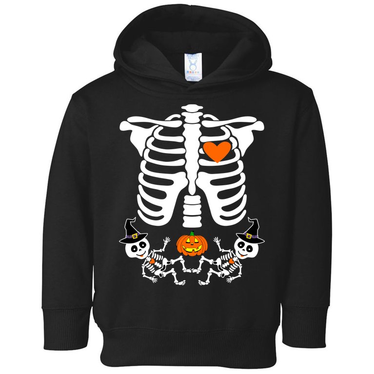 Pregnant Halloween Skeleton Baby Twins Witch Pumpkin Costume Toddler Hoodie