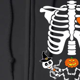 Pregnant Halloween Skeleton Baby Twins Witch Pumpkin Costume Full Zip Hoodie