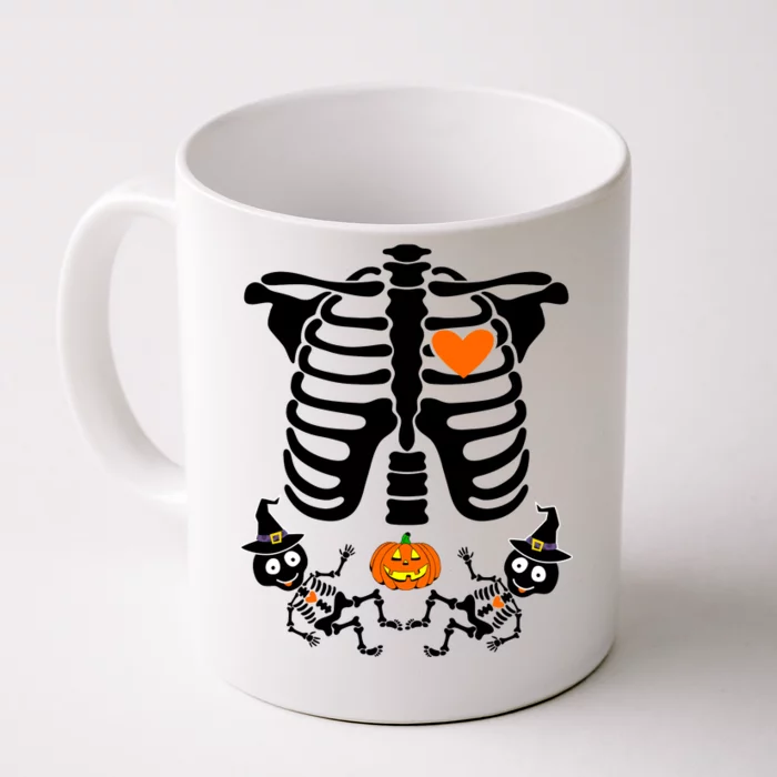 Pregnant Halloween Skeleton Baby Twins Witch Pumpkin Costume Front & Back Coffee Mug