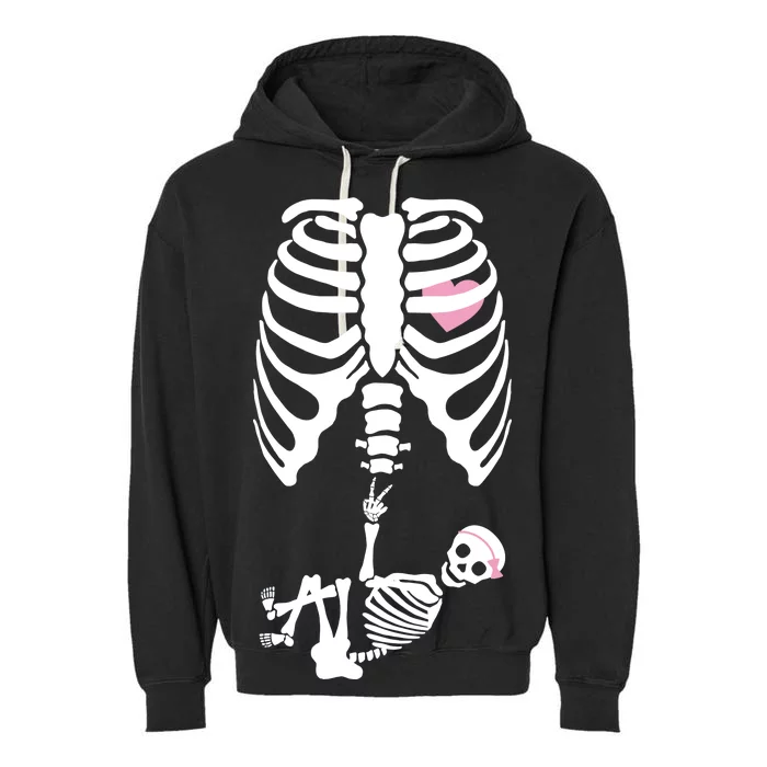 Pregnant Skeleton Baby Girl Halloween Costume Garment-Dyed Fleece Hoodie