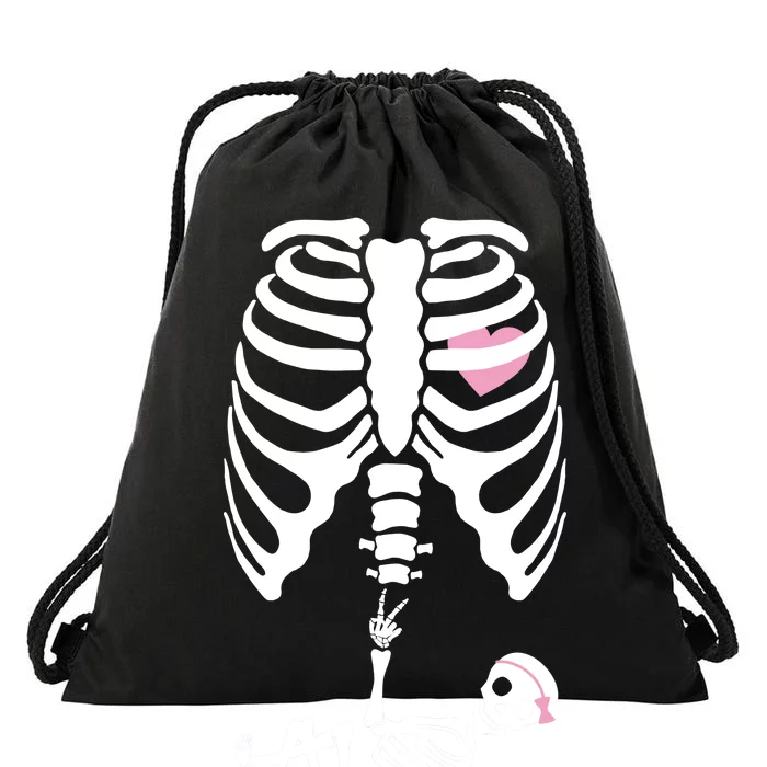 Pregnant Skeleton Baby Girl Halloween Costume Drawstring Bag