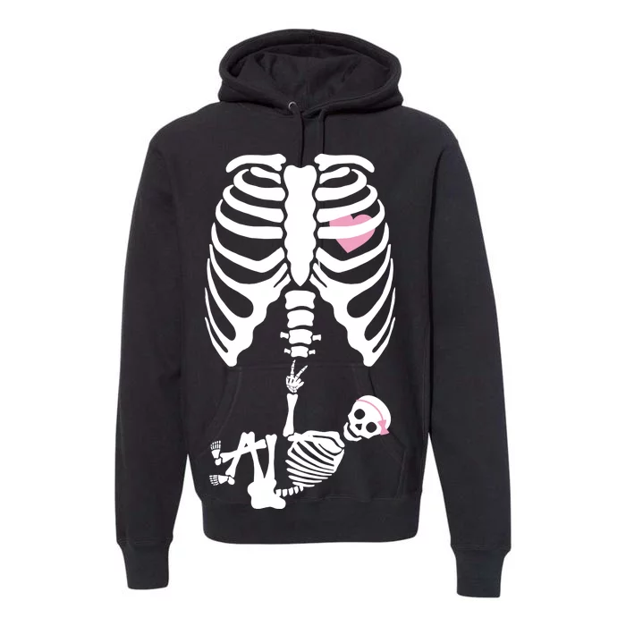 Pregnant Skeleton Baby Girl Halloween Costume Premium Hoodie