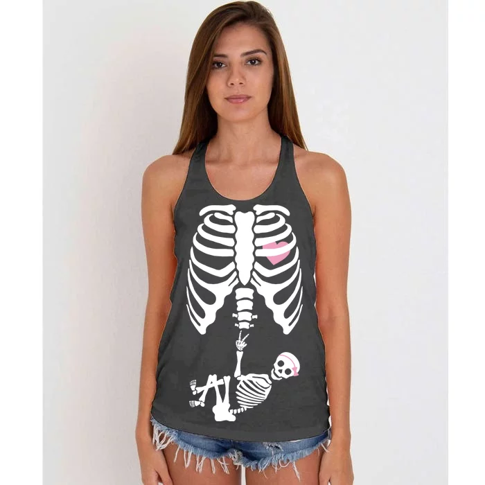 Pregnant Skeleton Baby Girl Halloween Costume Women's Knotted Racerback Tank