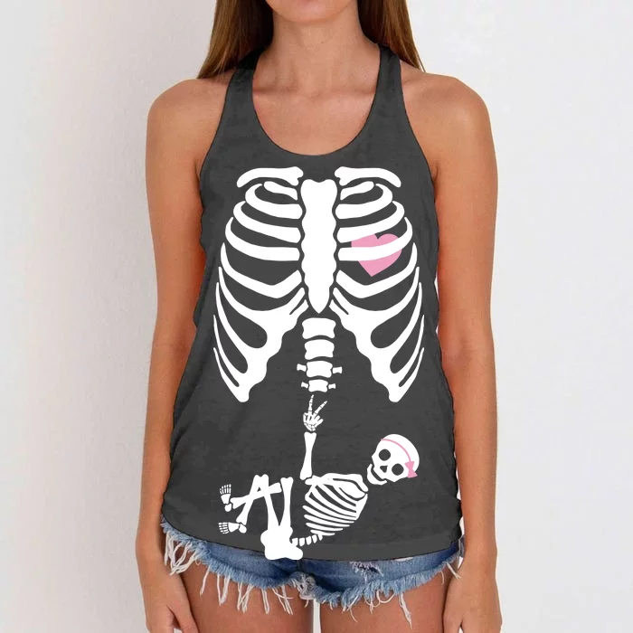 Pregnant Skeleton Baby Girl Halloween Costume Women's Knotted Racerback Tank