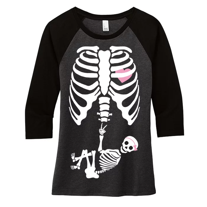 Pregnant Skeleton Baby Girl Halloween Costume Women's Tri-Blend 3/4-Sleeve Raglan Shirt