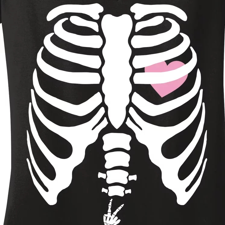 Pregnant Skeleton Baby Girl Halloween Costume Women's V-Neck T-Shirt