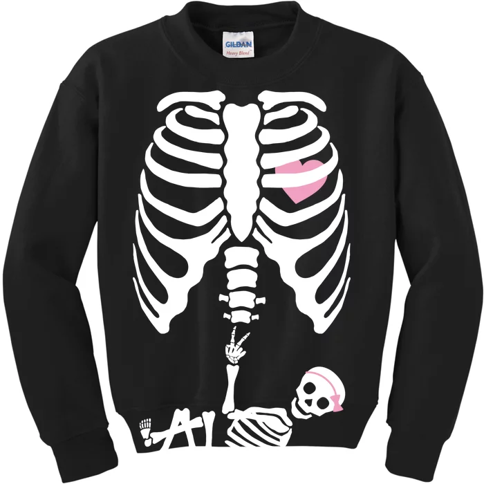 Pregnant Skeleton Baby Girl Halloween Costume Kids Sweatshirt