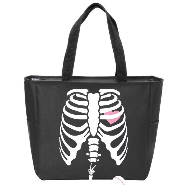 Pregnant Skeleton Baby Girl Halloween Costume Zip Tote Bag