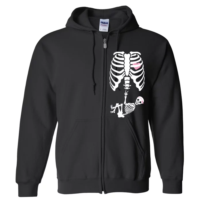 Pregnant Skeleton Baby Girl Halloween Costume Full Zip Hoodie