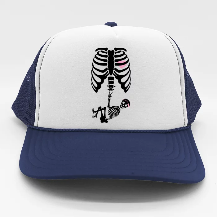 Pregnant Skeleton Baby Girl Halloween Costume Trucker Hat